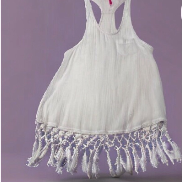 Victoria Secret XS white Racerback Tank/swim Coverup with Tassel Fringe - Picture 4 of 10